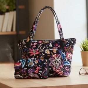 VERA BRADLEY Carson East West Tote Bag and Matching Wallet Foxwood Pattern